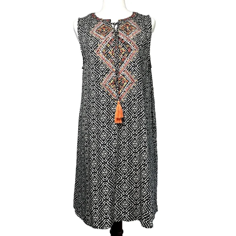 Papillon womens shift dress w/tie tassel embroidered Large cottage summer travel - Picture 2 of 8